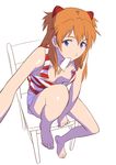 bad_id bad_pixiv_id barefoot blue_eyes chair choobackers32 downblouse feet feet_on_chair food hair_ornament hairclip mouth_hold neon_genesis_evangelion orange_hair popsicle shorts sitting sketch solo souryuu_asuka_langley striped tank_top 
