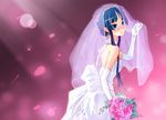  akiyama_mio blue_eyes blue_hair blush bouquet bridal_veil bride dress elbow_gloves flower gloves k-on! long_hair rose solo veil wedding_dress 