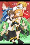  4girls bad_id bad_pixiv_id beatrice blonde_hair blue_eyes brown_hair cosplay crossover detached_sleeves green_eyes green_hair green_neckwear hair_ornament hairclip hatsune_miku hatsune_miku_(cosplay) headphones highres higurashi_no_naku_koro_ni kagamine_len kagamine_len_(cosplay) kagamine_rin kagamine_rin_(cosplay) kaito kaito_(cosplay) long_hair maebara_keiichi maroyan meiko meiko_(cosplay) multiple_boys multiple_girls necktie orange_hair parody ribbon ryuuguu_rena short_hair siblings sisters sonozaki_mion sonozaki_shion spring_onion twins twintails umineko_no_naku_koro_ni ushiromiya_battler vocaloid yellow_neckwear 