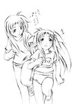  alicia_testarossa fate_testarossa greyscale gym_uniform jason_(kaiten_kussaku_kikou) lyrical_nanoha mahou_shoujo_lyrical_nanoha mahou_shoujo_lyrical_nanoha_strikers monochrome multiple_girls ribbon running siblings sisters sketch time_paradox translated 