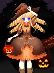  bad_id bad_pixiv_id blonde_hair blue_eyes bubble_skirt dress drill_hair halloween happy_halloween hat jack-o'-lantern kay_(utd) long_hair orange_dress original pumpkin skirt trick_or_treat witch_hat 