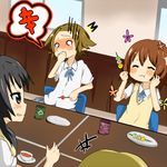  akiyama_mio bad_id bad_pixiv_id black_eyes black_hair black_tea blonde_hair blush brown_hair chair clannad closed_eyes covering_mouth cup dango dango_daikazoku dutch_angle food haru_(goalstyle) hirasawa_yui k-on! kotobuki_tsumugi multiple_girls open_mouth plate sauce school_uniform sitting skewer sweat sweater_vest table tainaka_ritsu tea teacup tears wagashi yunomi 