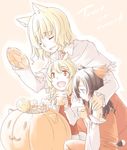  :3 alice_margatroid animal_ears blonde_hair candy cat_ears detached_sleeves food hakurei_reimu halloween highres jack-o'-lantern kirisame_marisa multiple_girls pumpkin sakuraba_yuuki short_hair touhou 