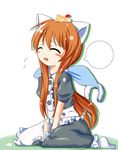  animal_ears apron bad_id bad_pixiv_id brown_hair cake cat_ears cat_tail clannad food food_as_clothes furukawa_sanae long_hair pastry sch sitting solo tail wariza 