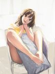  barefoot brown_hair feet leg_lock legs original pillow sanae_(satansanae) solo 