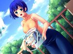  akamaru blue_eyes blue_hair denim dutch_angle game_cg jeans koyoi_mo_meshimase_alicetale laundry laundry_basket non-web_source pants short_hair sleeveless sleeveless_turtleneck solo turtleneck 