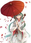  bad_id bad_pixiv_id hatsune_miku highres hood japanese_clothes kimono long_hair nasuko oriental_umbrella solo twintails uchikake umbrella very_long_hair vocaloid white_background yuki_miku 