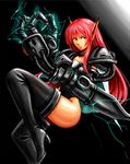  armor black_armor black_legwear boots choker electricity expressionless fal_(phantasy_star) gloves green_eyes high_heels legs leotard long_hair mecha_musume mechanical_arm pauldrons phantasy_star phantasy_star_iv pink_hair pointy_ears shoes solo sushi_(sashimise) thigh_boots thighhighs thighs 