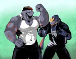  anthro biceps big_muscles clothing fangs flexing kokuhane machoke male muscles nintendo pants pecs pok&#233;mon pok&eacute;mon reptile scalie seviper shirt snake tank_top video_games 