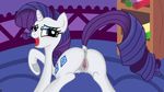  anus blue_eyes butt cutie_mark equine female feral friendship_is_magic fur hair horn horse jakejoke looking_at_viewer looking_back mammal my_little_pony nude pony presenting presenting_hindquarters presenting_pussy purple_hair pussy rarity_(mlp) solo teats unicorn white_fur 