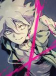  blood danganronpa grey_eyes hood hoodie jacket komaeda_nagito long_hair madogawa male_focus smile solo super_danganronpa_2 white_hair 