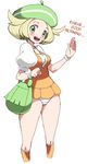  1girl aliasing bel_(pokemon) blonde_hair blush bottomless green_eyes hard_translated hat kotomozou no_pants oekaki panties pokemon pokemon_(game) pokemon_bw smile translated underwear 