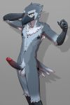  anthro armpit_hair avian balls beak big_penis bird chest_tuft feathers grey_feathers hi_res humanoid_penis male muscular muscular_male nude penis simple_background smile solo tail_feathers tuft yellow_sclera zawmg 