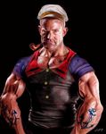  anchor biceps clothing hat looking_at_viewer male muscles olive_oyl one_eye_closed pipe popeye sailor tattoo vein veiny 