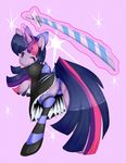  cosplay equine friendship_is_magic glowing hair horn horse invalid_tag my_little_pony panties panty_and_stocking_with_garterbelt pony purple_eyes purple_hair side-job socks sword twilight_sparkle_(mlp) underwear unicorn weapon 