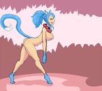  big_butt blue_hair blush breasts butt cat edit feline female hair hypnofood invalid_tag mammal nipples open_mouth raised_tail side_boob tongue tongue_out wide_hips 