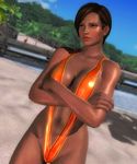  3d absurdres beach breasts crossed_arms dark_skin dead_or_alive dead_or_alive_5 dutch_angle highres large_breasts lisa_hamilton ocean sling_bikini swimsuit tecmo 
