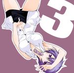  1girl blue_hair breasts condom condom_packet_strip condom_wrapper large_breasts maji_de_watashi_ni_koi_shinasai! purple_eyes purple_hair shiina_miyako solo 