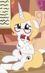 beavernator blonde_hair blue_eyes bonnie_zacherle diaper equine eyewear female feral friendship_is_magic glasses good_parenting hair holding horn invalid_tag lauren_faust_(character) mammal my_little_pony red_hair unicorn winged_unicorn wings young 