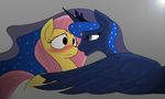  blue_fur blush colored duo equine female feral fluttershy_(mlp) friendship_is_magic fur hair horn horse j5furry long_hair lying mammal multi-colored_hair my_little_pony pink_hair plain_background pony princess_luna_(mlp) winged_unicorn wings yellow_fur 