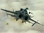  airplane canards cloud condensation_trail fighter_jet flying gatling_gun helmet highres jet karehb military military_vehicle no_humans original pilot realistic science_fiction sky su-35 su-37 