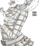  breasts head_out_of_frame large_breasts long_sleeves monochrome original plaid plaid_shirt pupps shirt short_hair simple_background smile solo spot_color white_background 