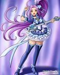  bad_id bad_pixiv_id blue_choker blue_footwear blue_skirt boots choker cure_beat earrings electric_guitar frilled_skirt frills guitar hair_ribbon heart highres instrument jewelry kurokawa_eren long_hair looking_at_viewer love_guitar_rod magical_girl onoe open_mouth precure purple_hair ribbon seiren_(suite_precure) side_ponytail skirt solo suite_precure thigh_boots thighhighs v watermark web_address yellow_eyes 