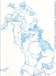 anthro biceps boxers bulge canine clothing cooner dog duo flexing fur gay husky interspecies male mammal muscles pecs pose raccoon shorts size_difference sketch toned topless underwear 
