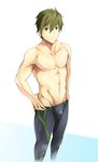  bad_id bad_pixiv_id free! green_eyes green_hair hands_on_hips kyoto_animation_cm kyouta_(a01891226) legskin male_focus shirtless solo swimsuit tachibana_makoto 