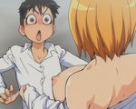  1boy 1girl animated animated_gif back blush bouncing bouncing_breasts breasts flashing girl_on_top large_breasts michisato_madoka nipples no_bra open_clothes open_mouth open_shirt orange_hair pisu_hame shirt short_hair surprised sweat tamao_tsukamu undressing white_shirt 