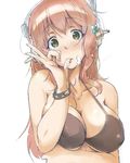  bikini black_bikini blush breasts cleavage cream green_eyes hair_ornament headphones large_breasts lips long_hair looking_at_viewer nitroplus pink_hair sexually_suggestive simple_background sketch solo super_sonico swimsuit tokiwa_midori_(kyokutou_funamushi) white_background wristband 