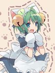  animal_hat apron bad_id bad_pixiv_id bell blue_eyes cat_hat dejiko di_gi_charat gloves green_hair hat jingle_bell maid mizuki_(koko_lost) open_mouth short_hair smile solo 