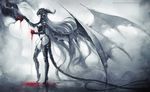  armor blood breasts dragon female fruit hair helmet long_hair long_tail pointy_ears sakimichan wings 