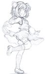 animal_ears bloomers cat_ears cat_tail chen child fang hat highres kneehighs mary_janes monochrome multiple_tails shoes sketch skirt smile solo tachikawa tail touhou underwear 