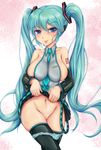  :p aqua_eyes between_breasts blue_eyes blush breasts crossed_legs detached_sleeves groin hatsune_miku headphones highres kishimen large_breasts long_hair naughty_face navel necktie panties panty_pull sitting skirt skirt_lift solo striped striped_panties thighhighs tongue tongue_out twintails underwear very_long_hair vocaloid 