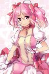  ahoge bad_id bad_pixiv_id bow breasts choker dress gloves hair_bow kaname_madoka looking_at_viewer magical_girl magister_(medical_whiskey) mahou_shoujo_madoka_magica medium_breasts pink_eyes pink_hair puffy_sleeves revision short_twintails smile solo soul_gem twintails white_gloves 