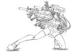  artist_request breasts detached_sleeves dual_wielding greyscale gun h&amp;k_mp5 h&amp;k_mp5k heckler_&amp;_koch holding ironsights jungle_style large_breasts long_hair monochrome one_eye_closed one_knee os-tan panties submachine_gun suppressor thighhighs underwear weapon xp-tan 