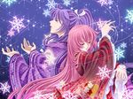  1boy 1girl artist_request blue_eyes eyes_closed japanese_clothes kamui_gakupo kimono long_hair megurine_luka nail_polish open_mouth parted_lips pink_hair ponytail purple_hair snow very_long_hair vocaloid wallpaper 