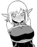  arms_behind_back bare_shoulders blush breast_bondage cra elbow_gloves evangelyne freckles full-face_blush gloves greyscale long_hair monochrome pointy_ears rope solo sweatdrop tsukudani_(coke-buta) wakfu 