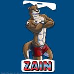 anthro biceps black_eyes black_nose blue_background brown_fur bulge clothing cooner crossed_arms fur grin looking_at_viewer male mammal muscles mustelid necklace otter pecs plain_background pose shorts smile solo standing swimsuit tattoo toned tongue tongue_out topless white_fur wristband 