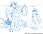  anthro bandanna bed biceps blush bovine canine cattle claws clothed clothing cooner dog duo flexing frown fur gay grin hand_on_hip hat horn husky interspecies jacket male mammal muscles nipples pants pecs pose sailor shirt shorts size_difference sketch smile standing toe_claws toned topless torn_clothing 