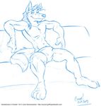  canine cooner looking_at_viewer male mammal solo toned topless underwear wolf 