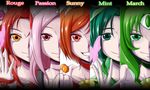  akimoto_komachi character_name choker column_lineup cure_march cure_mint cure_passion cure_rouge cure_sunny fresh_precure! green_choker green_duo_(precure) green_eyes green_hair grin higashi_setsuna highres hino_akane_(smile_precure!) long_hair magical_girl midorikawa_nao multiple_girls natsuki_rin nishi_koutarou orange_choker orange_eyes pink_hair precure red_eyes red_hair short_hair smile smile_precure! white_choker yes!_precure_5 