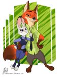  2019 anthro badge barefoot belt bulletproof_vest canine cheek_tuft clothed clothing dipstick_ears dipstick_tail disney duo female fingerless_gloves fox gloves gloves_(marking) hand_on_hip hip_grab judy_hopps lagomorph looking_at_viewer male mammal markings multicolored_tail necktie necktie_grab nick_wilde police_badge police_uniform rabbit robertfiddler signature simple_background smile socks_(marking) standing toeless_shoes tuft uniform url utility_belt zootopia 