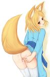  after_sex animal_ears bad_id bad_pixiv_id blonde_hair brown_eyes cum cum_in_pussy cum_on_ass cumdrip fox_ears fox_tail highres japanese_clothes kimono no_panties presenting pussy shikihime_zoushi solo tail tenyoshi_(briansept) thighhighs uncensored 