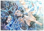  aqua_eyes aqua_hair bad_id bad_pixiv_id bare_legs barefoot black_dress bottle_miku bubble dress dual_persona fish hair_ribbon hatsune_miku iroha_(shiki) liquid_hair long_hair multiple_girls open_mouth outstretched_arm outstretched_hand ribbon school_uniform serafuku shinkai_shoujo_(vocaloid) shirt skirt very_long_hair vocaloid 