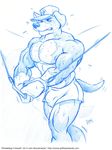  biceps bulge canine clenched_teeth clothing cooner dog fishing fur hat male mammal muscles nipples pecs pose shorts sketch solo standing sweat teeth topless vpl workout 