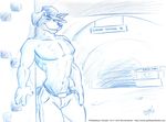  cooner dog looking_at_viewer male mammal solo suggestive toned topless 