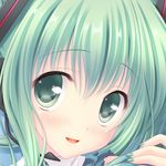  blush face green_eyes green_hair hatsune_miku headset lowres nail_polish nanami_ayane solo vocaloid 