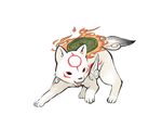  chibi chibiterasu dog fire flame no_humans official_art onimusha_soul ookami_(game) ookamiden puppy reflector_(ookami) solo weapon wolf 